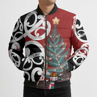 New Zealand Silver Fern Christmas Tree Bomber Puffer Jacket Meri Kirihimete - Polynesian Pride