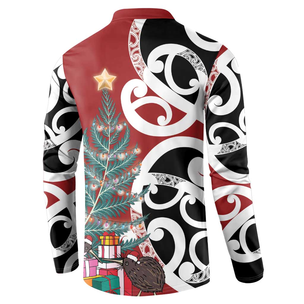 New Zealand Silver Fern Christmas Tree Button Sweatshirt Meri Kirihimete - Polynesian Pride