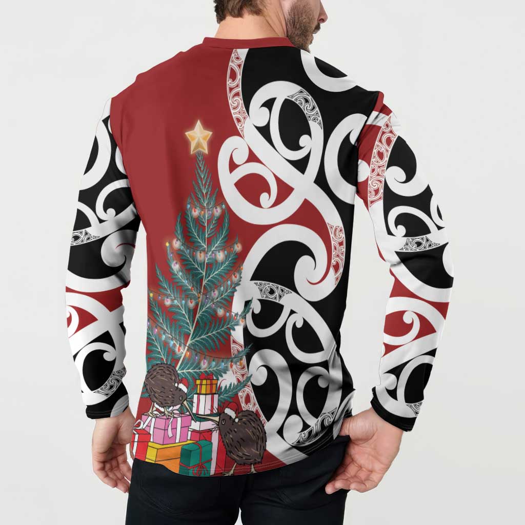 New Zealand Silver Fern Christmas Tree Button Sweatshirt Meri Kirihimete - Polynesian Pride