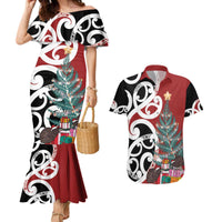 New Zealand Silver Fern Christmas Tree Couples Matching Mermaid Dress and Hawaiian Shirt Meri Kirihimete - Polynesian Pride