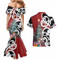 New Zealand Silver Fern Christmas Tree Couples Matching Mermaid Dress and Hawaiian Shirt Meri Kirihimete - Polynesian Pride