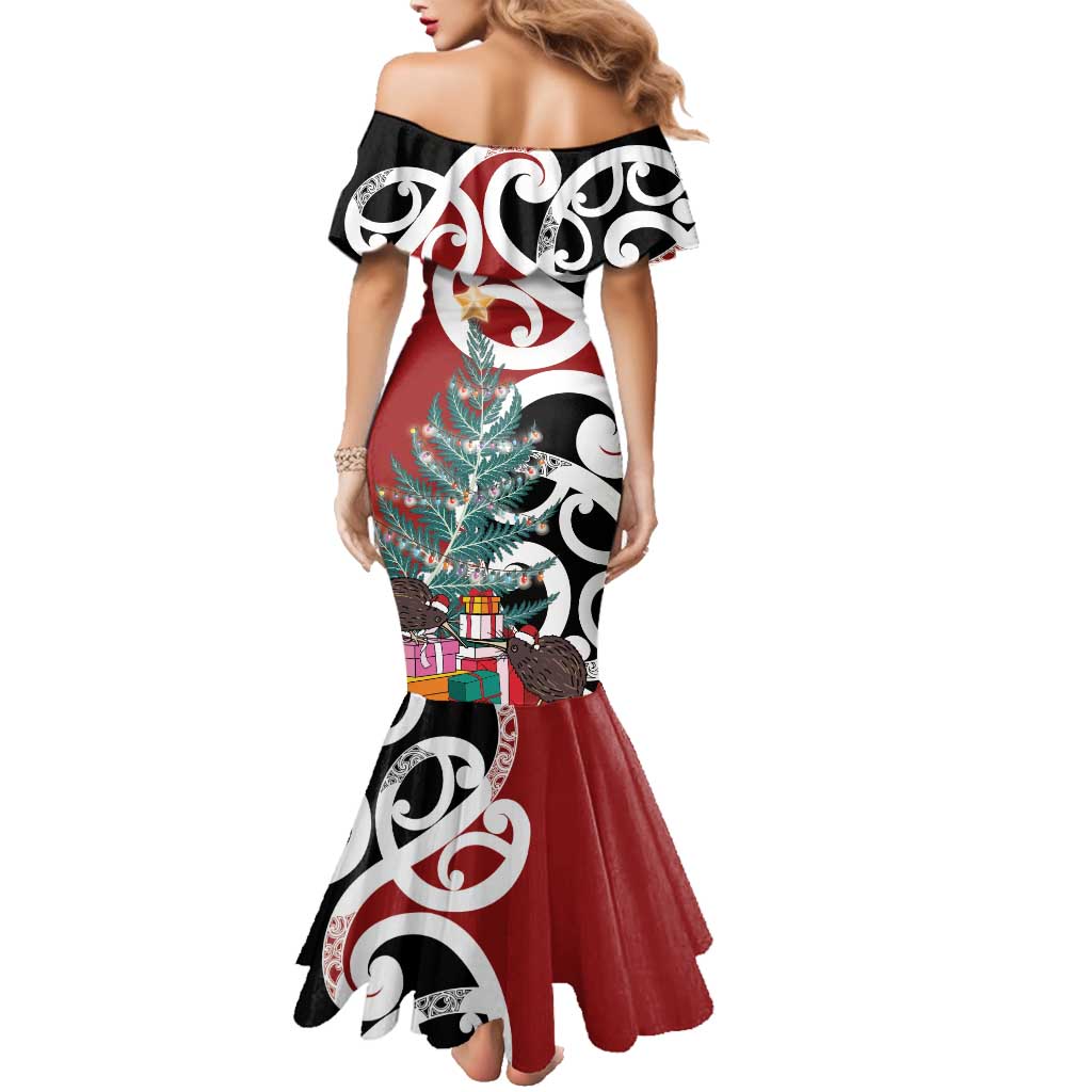 New Zealand Silver Fern Christmas Tree Family Matching Mermaid Dress and Hawaiian Shirt Meri Kirihimete - Polynesian Pride