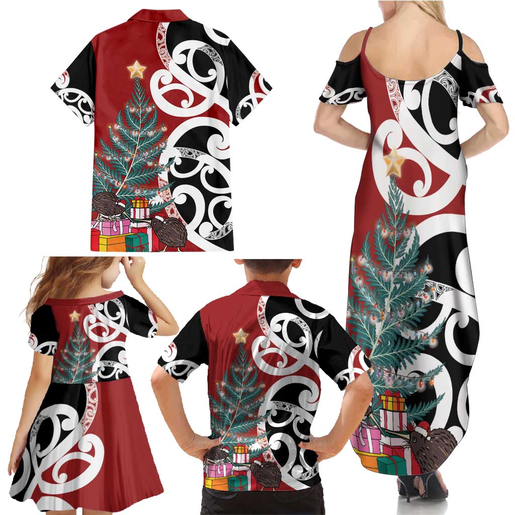 New Zealand Silver Fern Christmas Tree Family Matching Summer Maxi Dress and Hawaiian Shirt Meri Kirihimete - Polynesian Pride