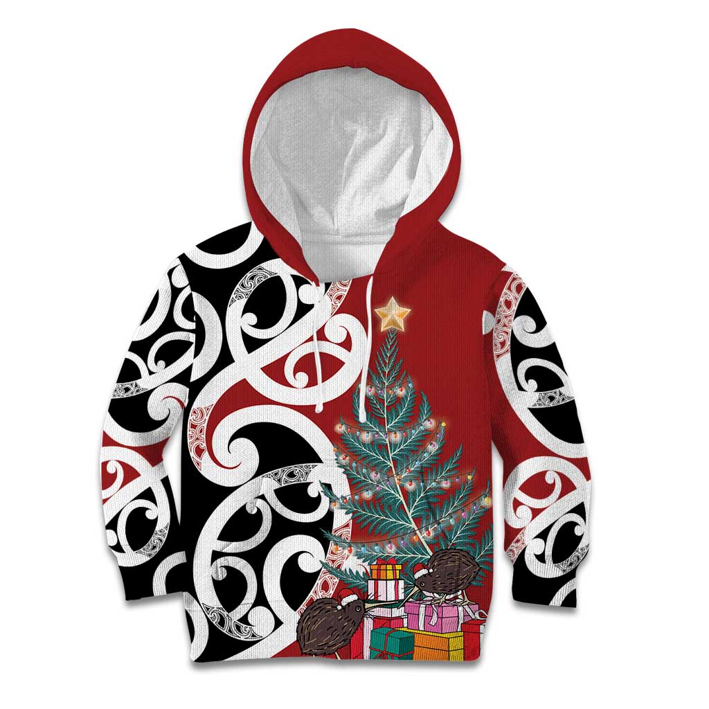 New Zealand Silver Fern Christmas Tree Kid Hoodie Meri Kirihimete - Polynesian Pride