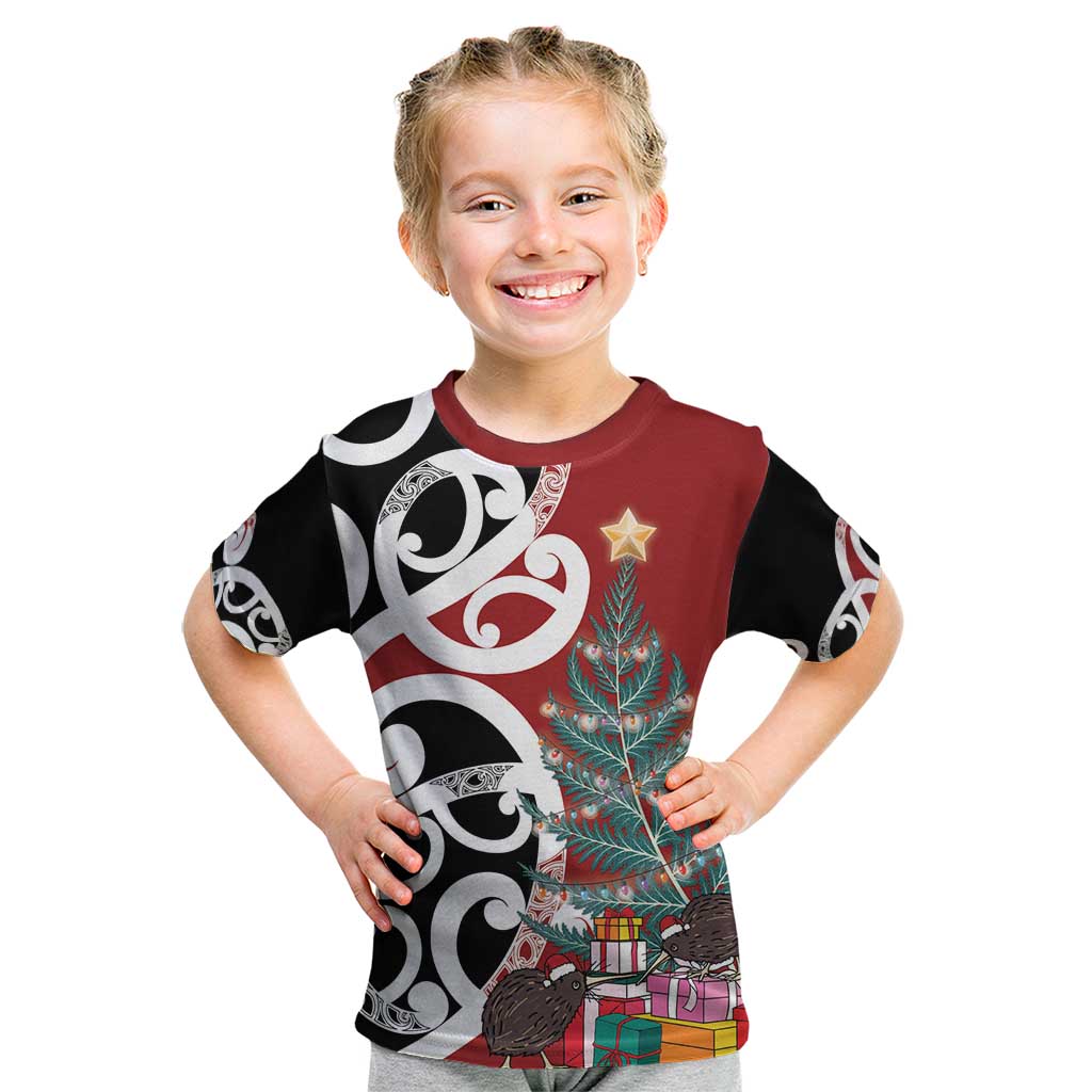 New Zealand Silver Fern Christmas Tree Kid T Shirt Meri Kirihimete - Polynesian Pride