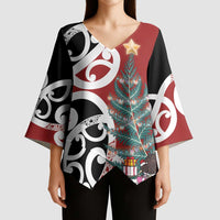 New Zealand Silver Fern Christmas Tree Kimono Sleeve Blouse Meri Kirihimete - Polynesian Pride