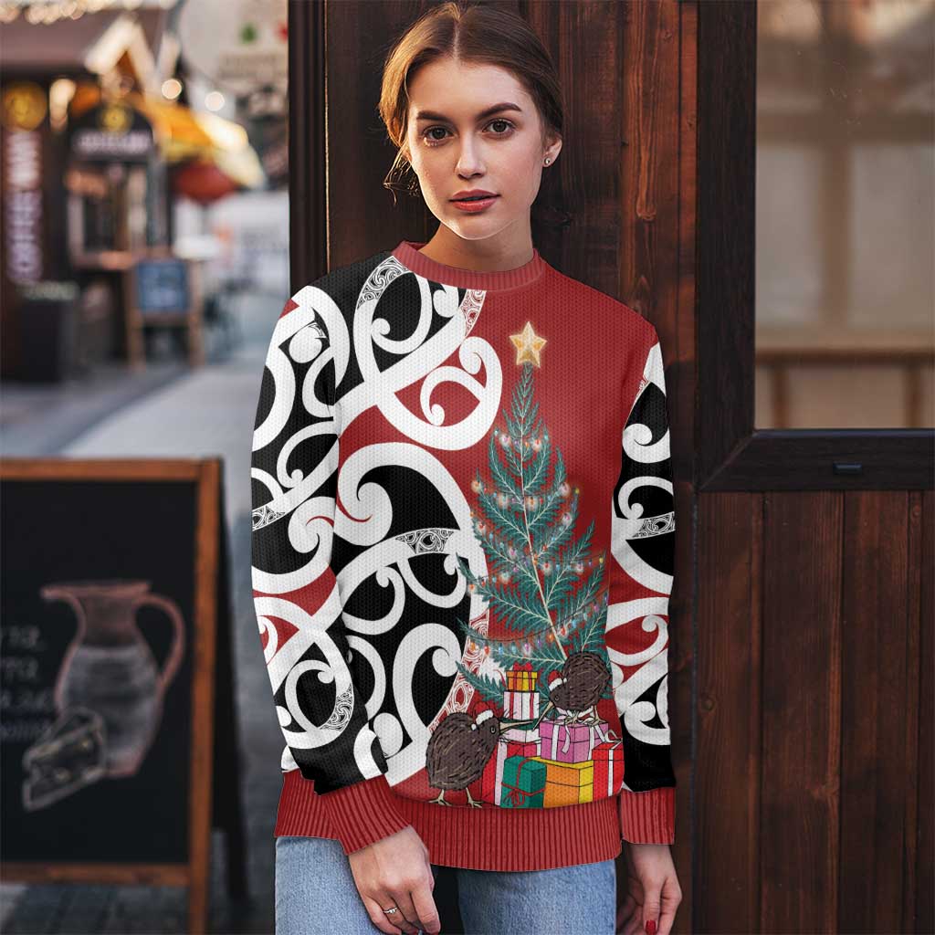 New Zealand Silver Fern Christmas Tree Ugly Christmas Sweater Meri Kirihimete - Polynesian Pride