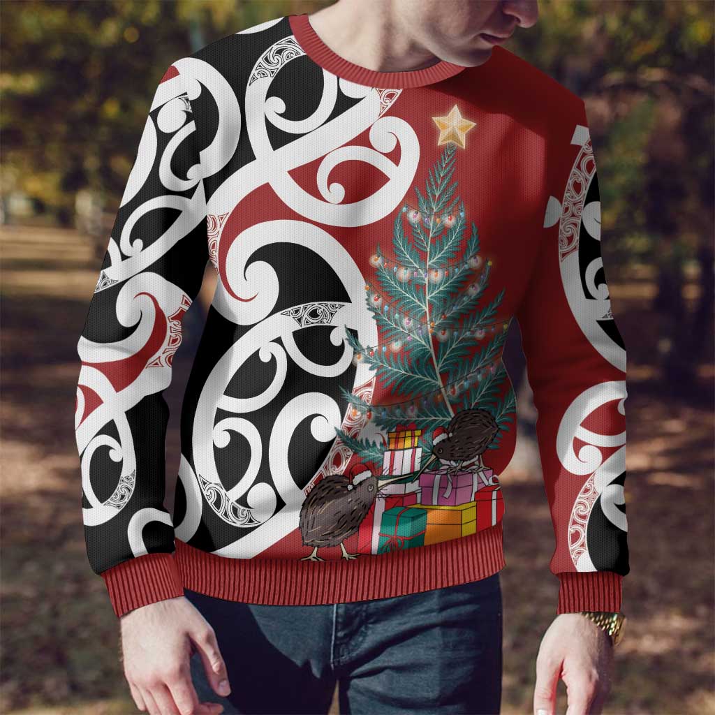 New Zealand Silver Fern Christmas Tree Ugly Christmas Sweater Meri Kirihimete - Polynesian Pride