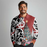 New Zealand Silver Fern Christmas Tree Long Sleeve Polo Shirt Meri Kirihimete - Polynesian Pride
