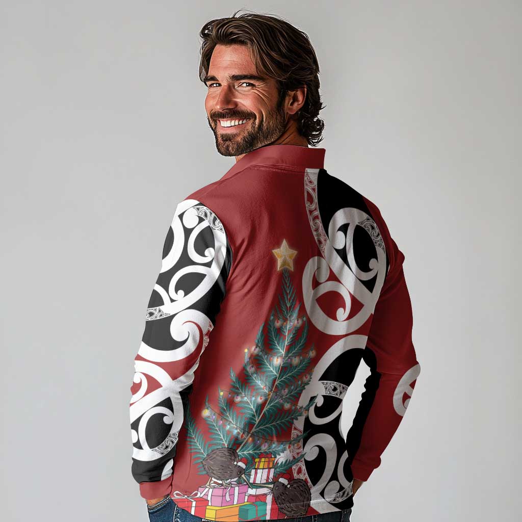 New Zealand Silver Fern Christmas Tree Long Sleeve Polo Shirt Meri Kirihimete - Polynesian Pride