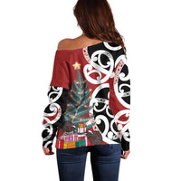 New Zealand Silver Fern Christmas Tree Off Shoulder Sweater Meri Kirihimete - Polynesian Pride