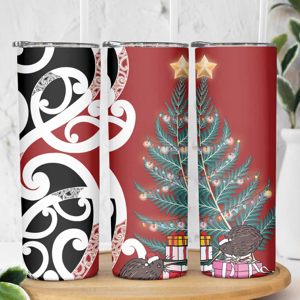 New Zealand Silver Fern Christmas Tree Skinny Tumbler Meri Kirihimete - Polynesian Pride