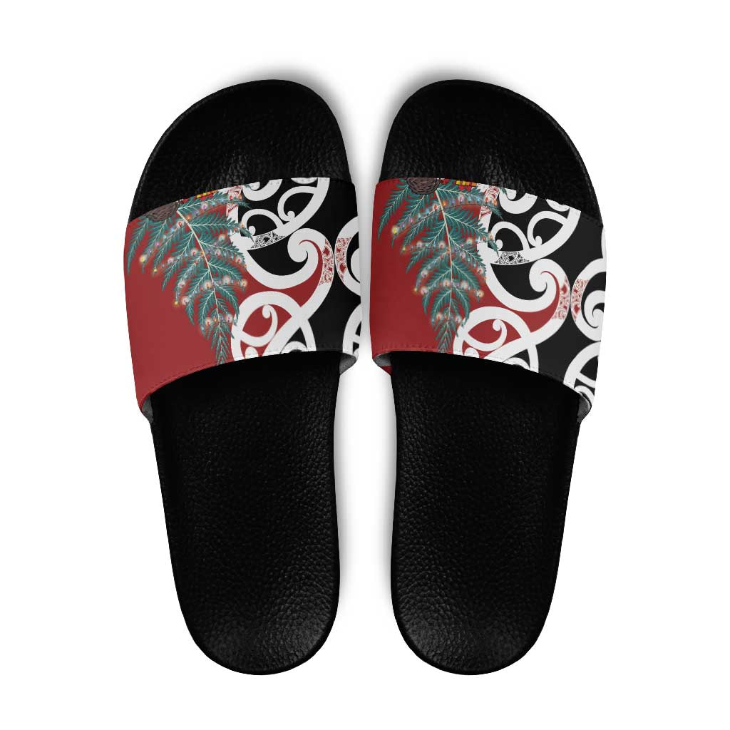 New Zealand Silver Fern Christmas Tree Slide Sandals Meri Kirihimete - Polynesian Pride
