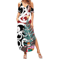 New Zealand Silver Fern Christmas Tree Summer Maxi Dress Meri Kirihimete - Polynesian Pride