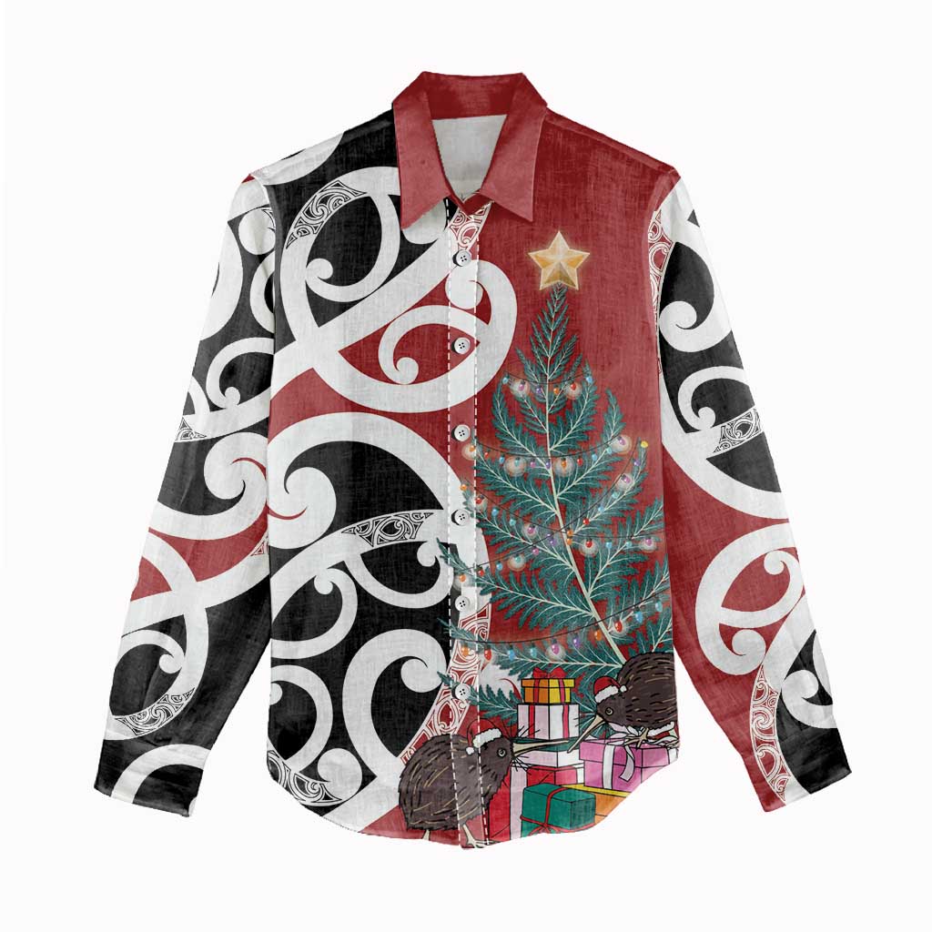 New Zealand Silver Fern Christmas Tree Women Casual Shirt Meri Kirihimete - Polynesian Pride