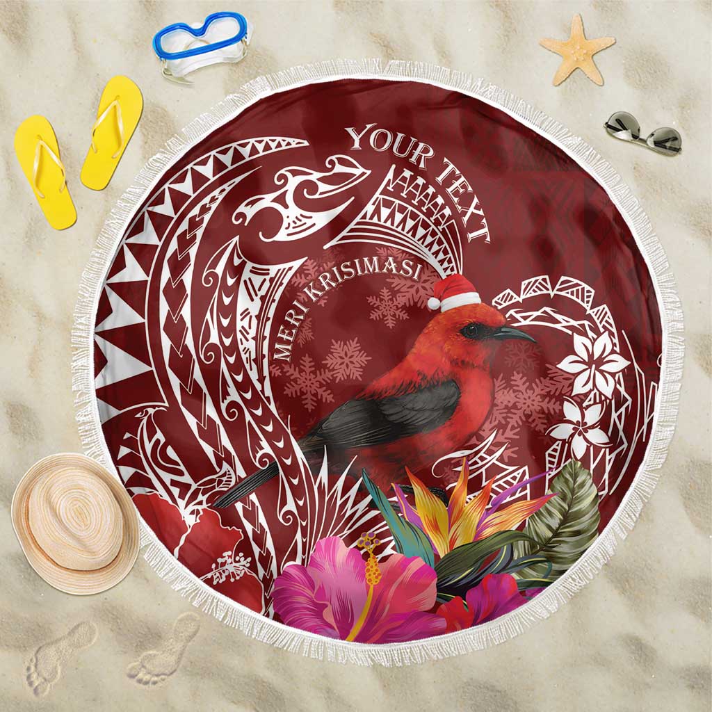Personalized Samoa Meri Krisimasi Beach Blanket Segasegamau'u Mix Siapo LT7 One Size 150cm Red - Polynesian Pride