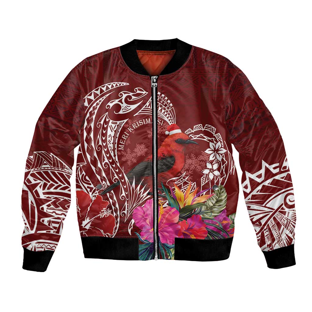 Personalized Samoa Meri Krisimasi Bomber Jacket Segasegamau'u Mix Siapo LT7 Unisex Red - Polynesian Pride