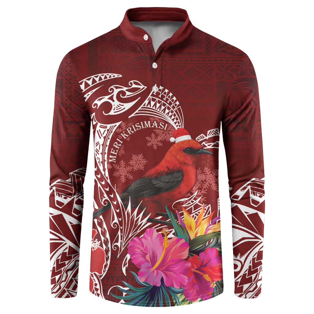 Personalized Samoa Meri Krisimasi Button Sweatshirt Segasegamau'u Mix Siapo LT7 Red - Polynesian Pride