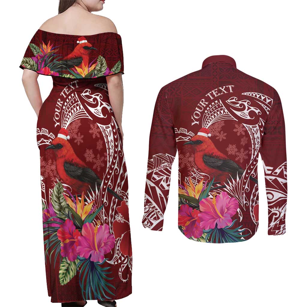Personalized Samoa Meri Krisimasi Couples Matching Off Shoulder Maxi Dress and Long Sleeve Button Shirt Segasegamau'u Mix Siapo LT7 - Polynesian Pride