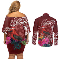 Personalized Samoa Meri Krisimasi Couples Matching Off Shoulder Short Dress and Long Sleeve Button Shirt Segasegamau'u Mix Siapo LT7 - Polynesian Pride