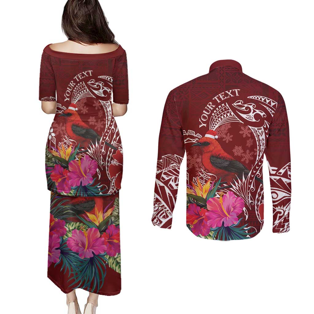 Personalized Samoa Meri Krisimasi Couples Matching Puletasi and Long Sleeve Button Shirt Segasegamau'u Mix Siapo LT7 - Polynesian Pride
