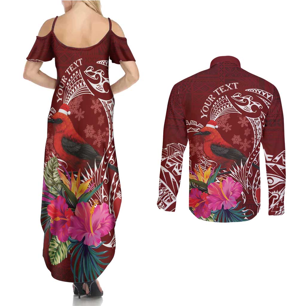 Personalized Samoa Meri Krisimasi Couples Matching Summer Maxi Dress and Long Sleeve Button Shirt Segasegamau'u Mix Siapo LT7 - Polynesian Pride