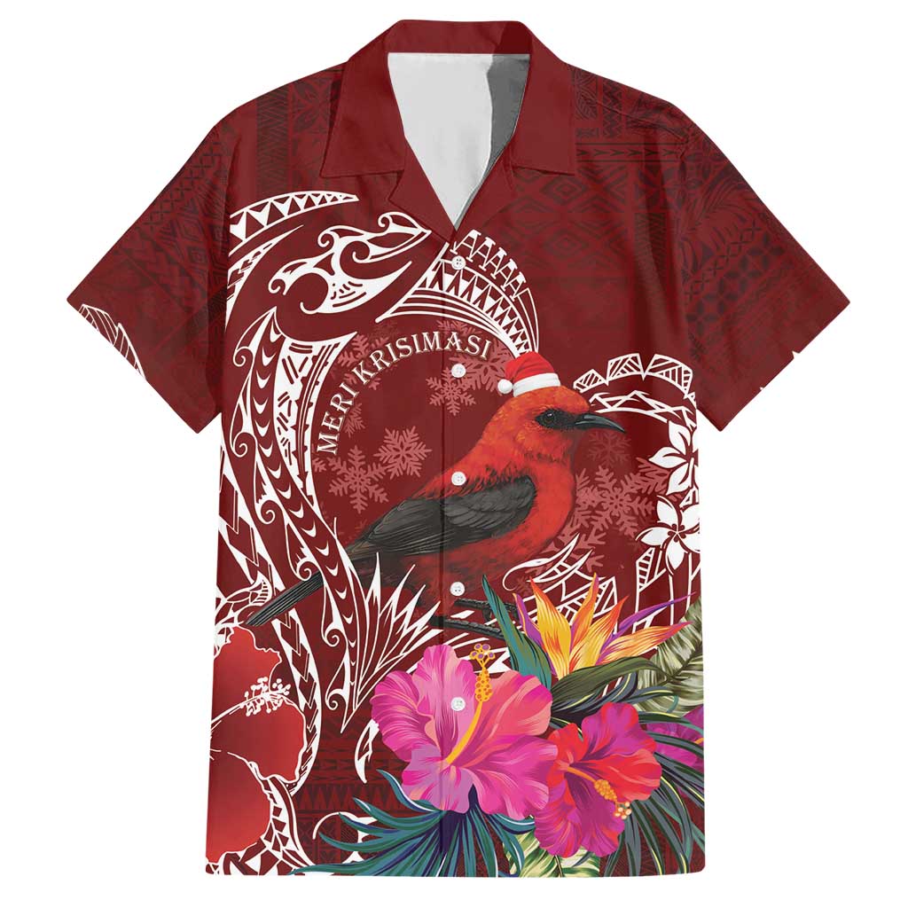 Personalized Samoa Meri Krisimasi Hawaiian Shirt Segasegamau'u Mix Siapo LT7 Red - Polynesian Pride