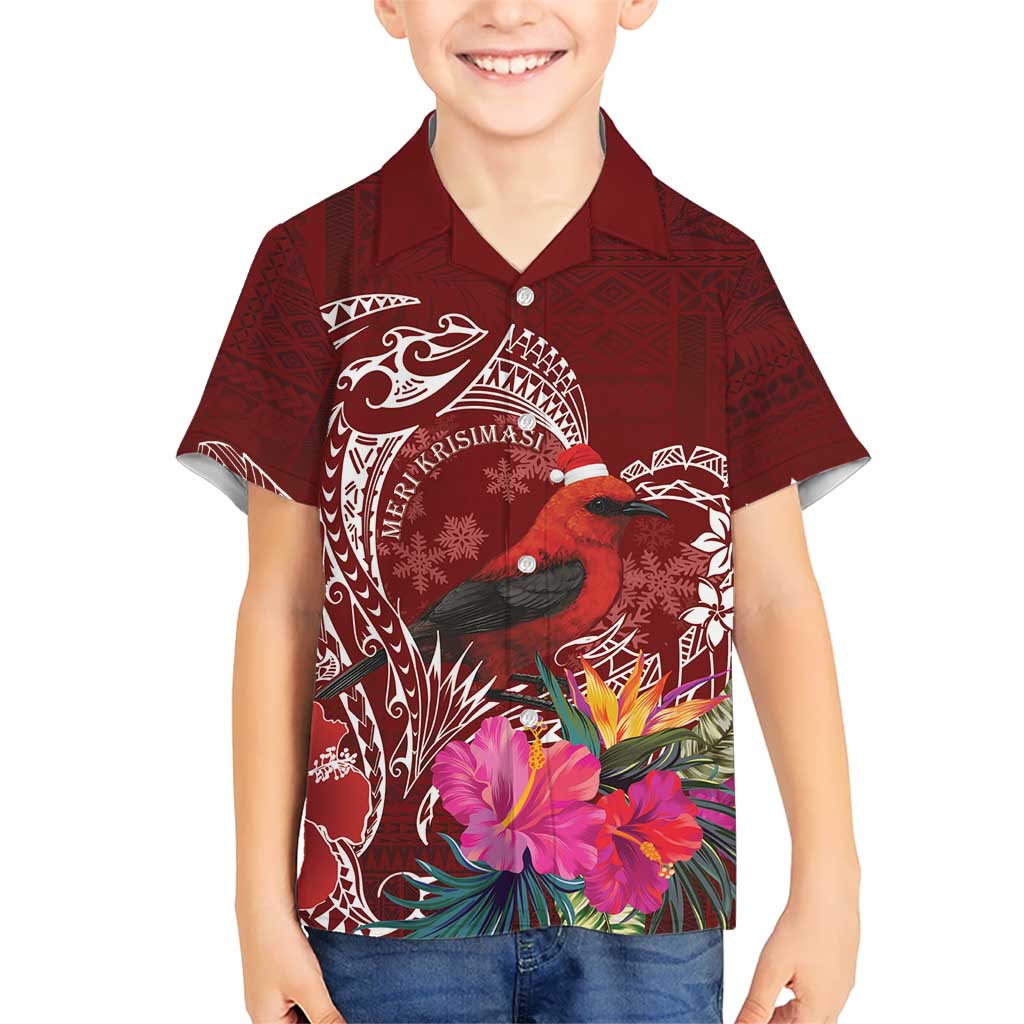Personalized Samoa Meri Krisimasi Kid Hawaiian Shirt Segasegamau'u Mix Siapo LT7 Kid Red - Polynesian Pride