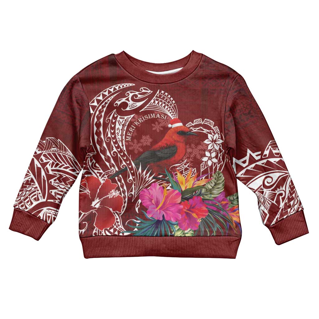 Personalized Samoa Meri Krisimasi Kid Ugly Christmas Sweater Segasegamau'u Mix Siapo LT7 Kid Red - Polynesian Pride