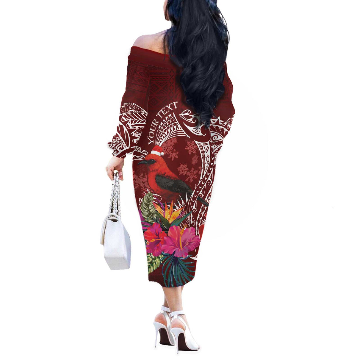 Personalized Samoa Meri Krisimasi Off The Shoulder Long Sleeve Dress Segasegamau'u Mix Siapo LT7 - Polynesian Pride