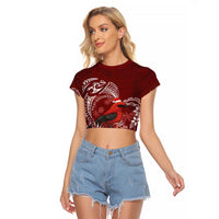 Personalized Samoa Meri Krisimasi Raglan Cropped T Shirt Segasegamau'u Mix Siapo LT7 Female Red - Polynesian Pride