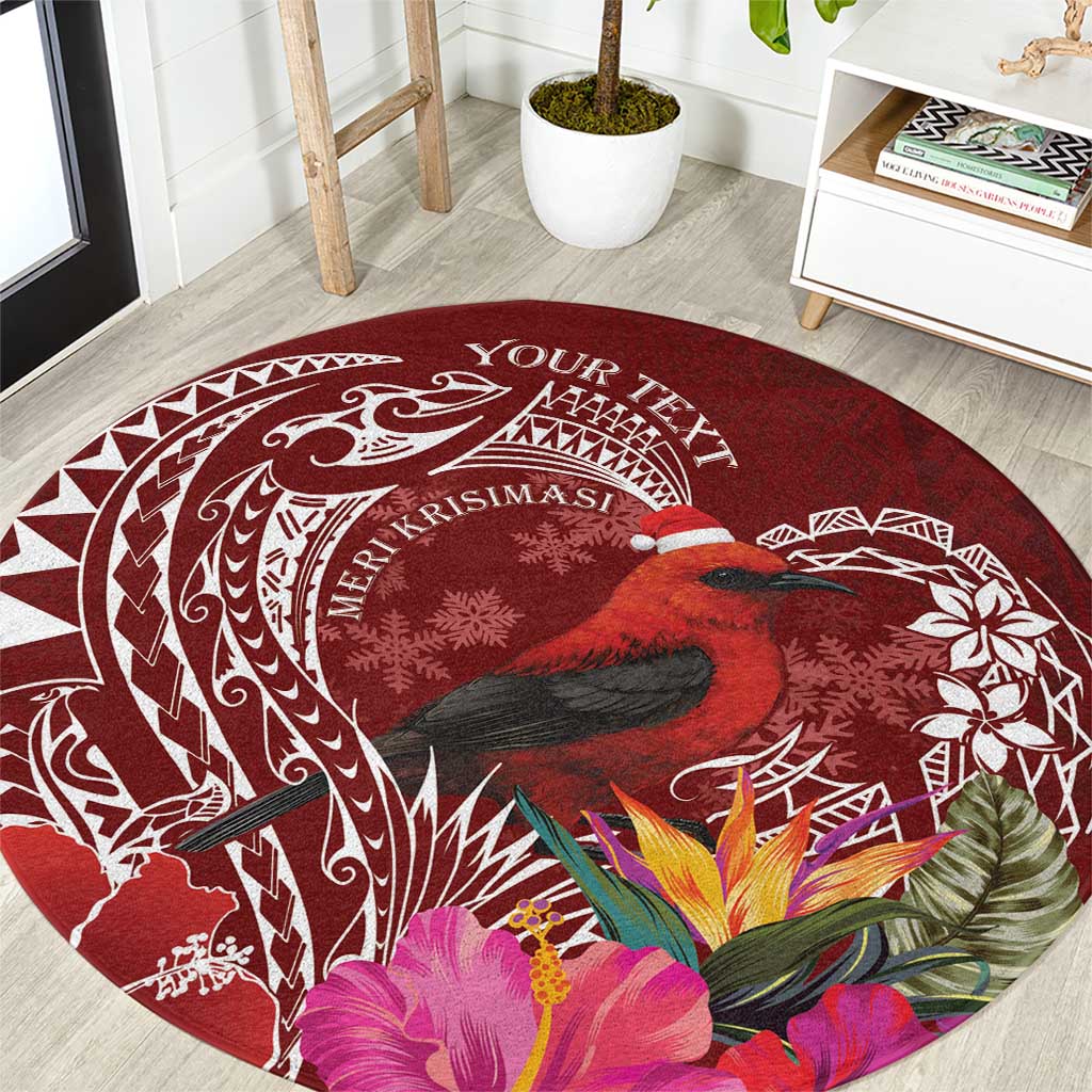 Personalized Samoa Meri Krisimasi Round Carpet Segasegamau'u Mix Siapo LT7 Red - Polynesian Pride