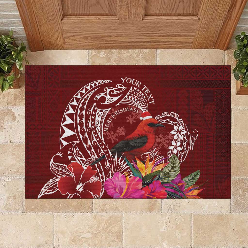 Personalized Samoa Meri Krisimasi Rubber Doormat Segasegamau'u Mix Siapo LT7 Red - Polynesian Pride