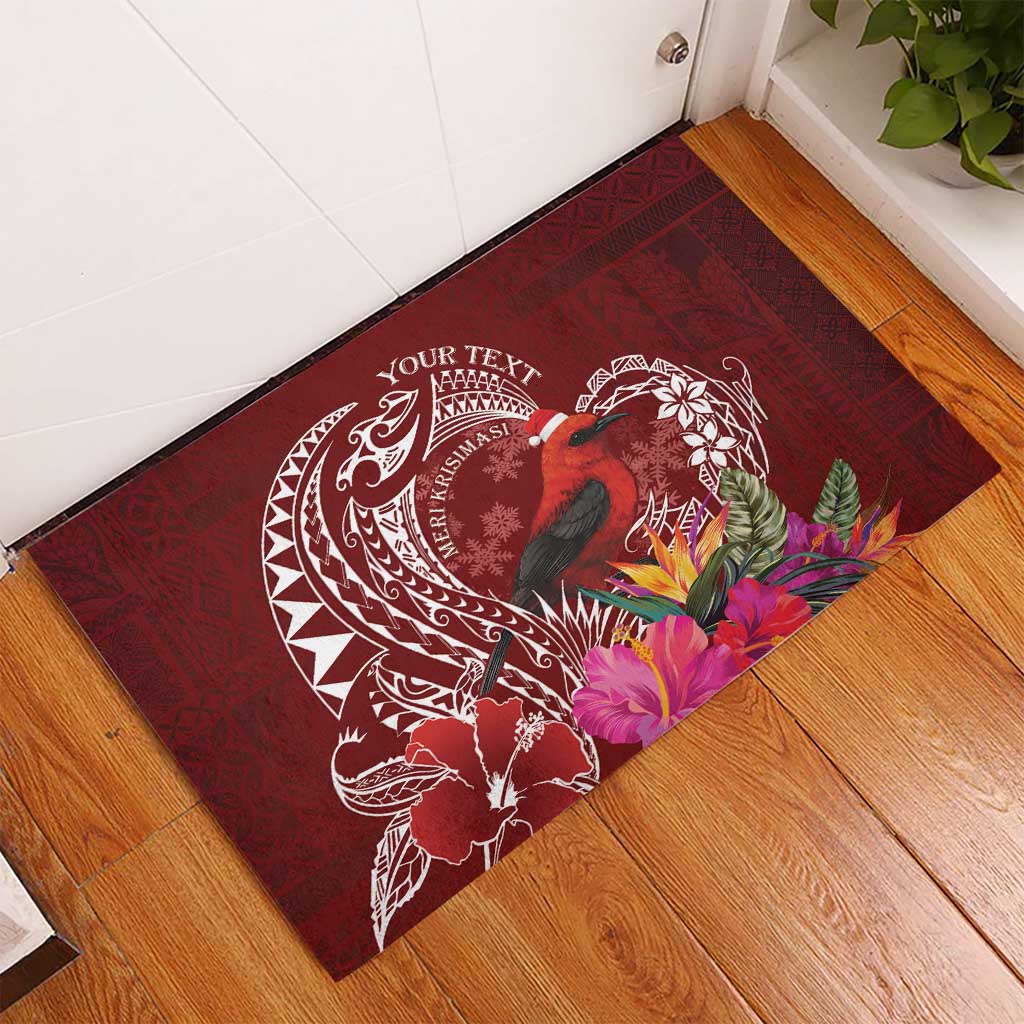 Personalized Samoa Meri Krisimasi Rubber Doormat Segasegamau'u Mix Siapo LT7 - Polynesian Pride