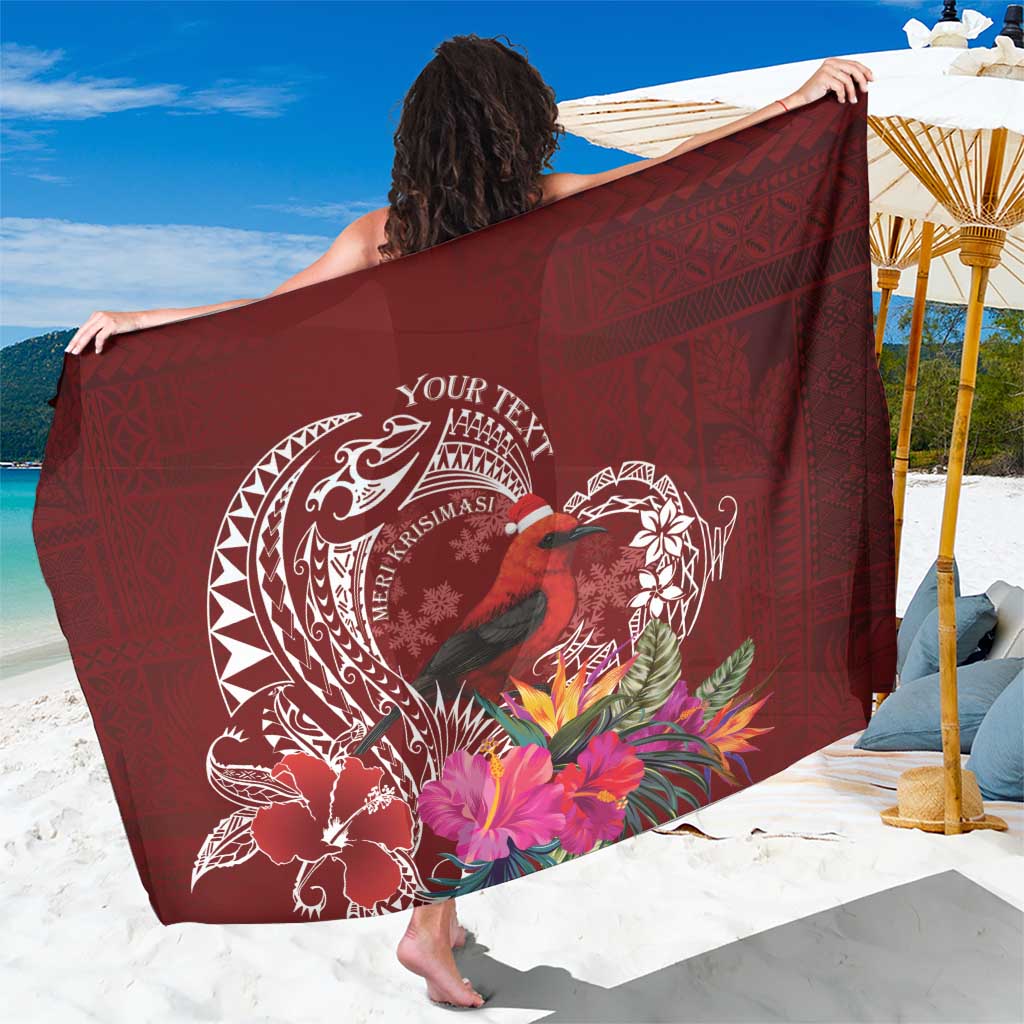 Personalized Samoa Meri Krisimasi Sarong Segasegamau'u Mix Siapo LT7 One Size 44 x 66 inches Red - Polynesian Pride