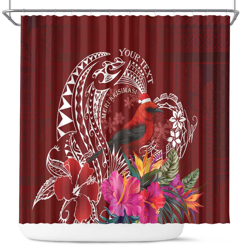 Personalized Samoa Meri Krisimasi Shower Curtain Segasegamau'u Mix Siapo LT7 Red - Polynesian Pride