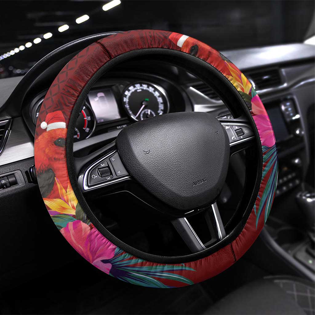 Samoa Meri Krisimasi Steering Wheel Cover Segasegamau'u Mix Siapo LT7 Universal Fit Red - Polynesian Pride