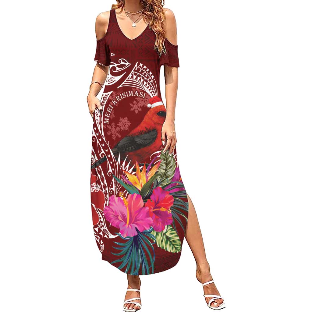 Personalized Samoa Meri Krisimasi Summer Maxi Dress Segasegamau'u Mix Siapo LT7 Women Red - Polynesian Pride