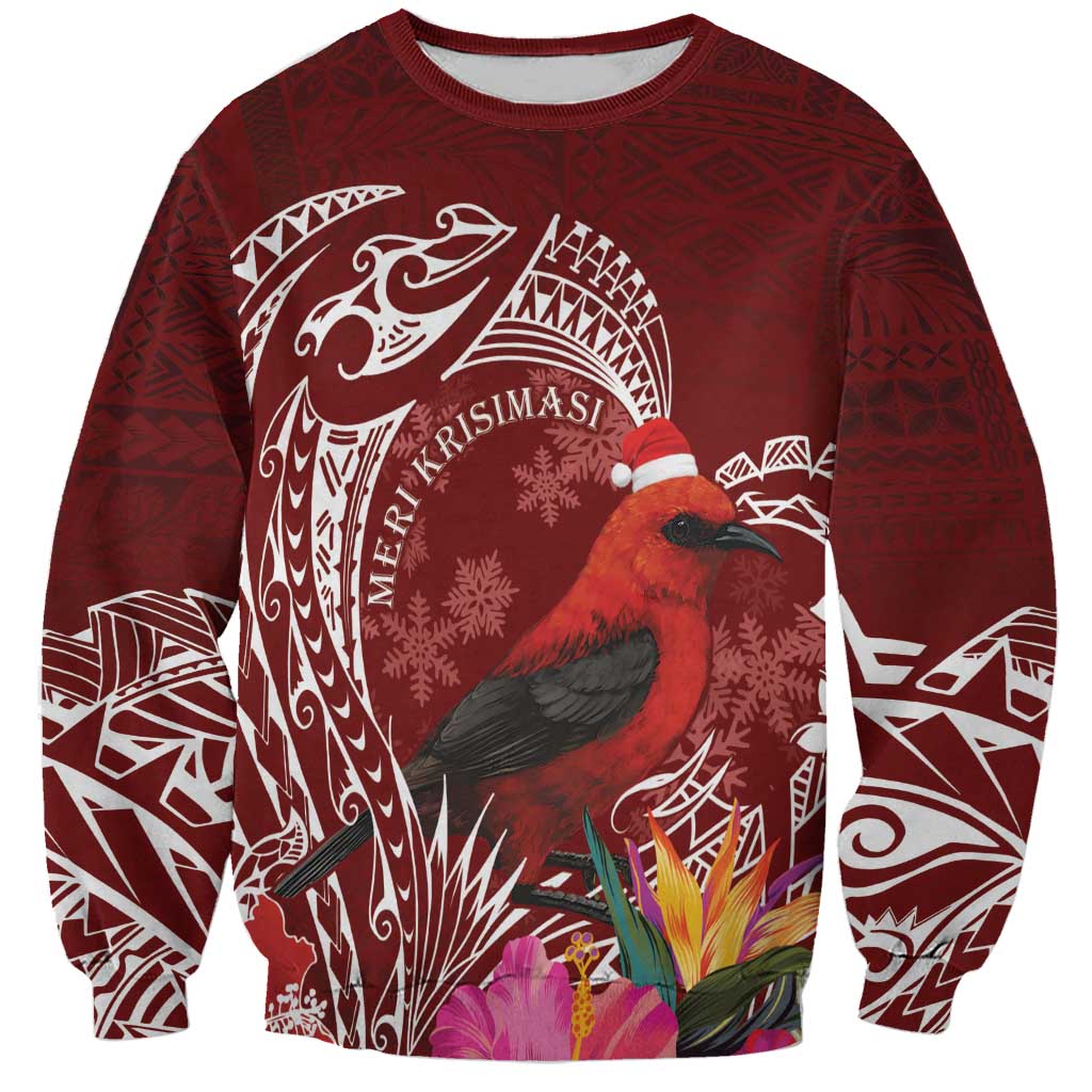 Personalized Samoa Meri Krisimasi Sweatshirt Segasegamau'u Mix Siapo LT7 Unisex Red - Polynesian Pride