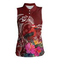Personalized Samoa Meri Krisimasi Women Sleeveless Polo Shirt Segasegamau'u Mix Siapo LT7 Female Red - Polynesian Pride