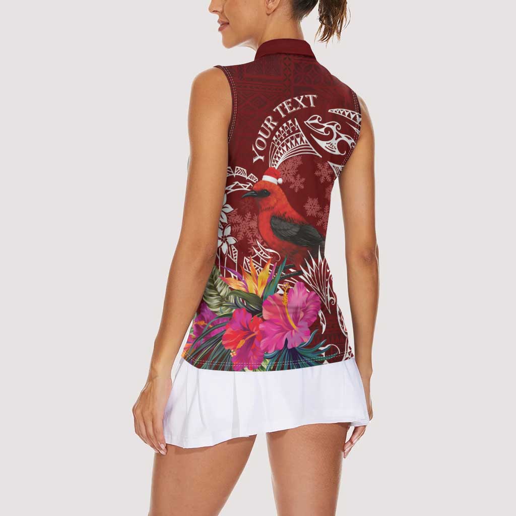 Personalized Samoa Meri Krisimasi Women Sleeveless Polo Shirt Segasegamau'u Mix Siapo LT7 - Polynesian Pride