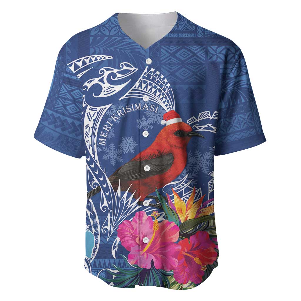 Personalized Samoa Christmas Baseball Jersey Cardinal Honeyeater Mix Siapo LT7 Blue - Polynesian Pride