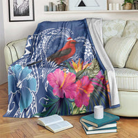 Personalized Samoa Christmas Blanket Cardinal Honeyeater Mix Siapo LT7 Blue - Polynesian Pride