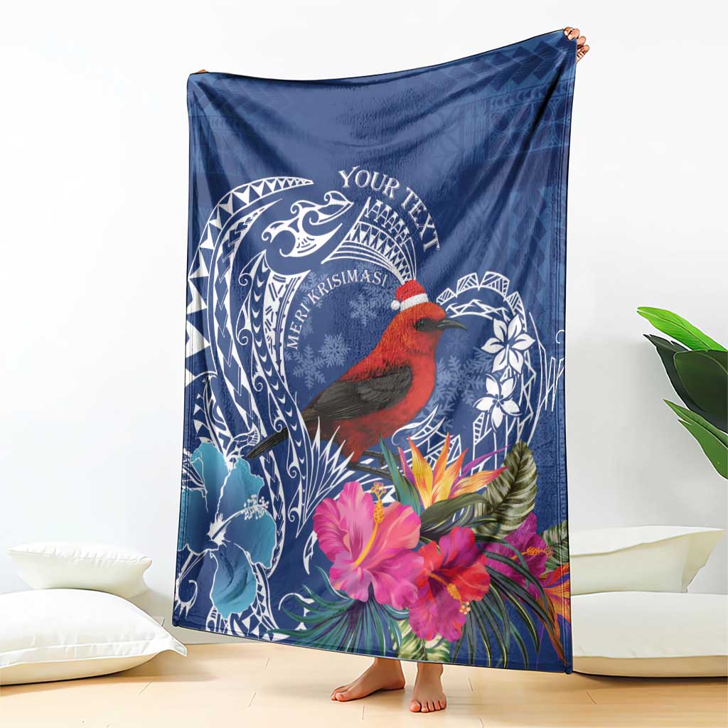 Personalized Samoa Christmas Blanket Cardinal Honeyeater Mix Siapo LT7 - Polynesian Pride
