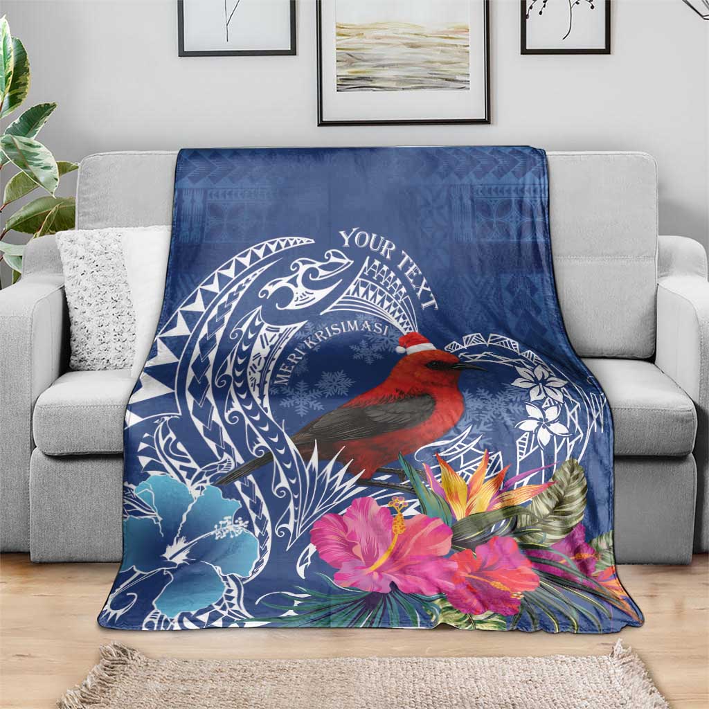 Personalized Samoa Christmas Blanket Cardinal Honeyeater Mix Siapo LT7 - Polynesian Pride