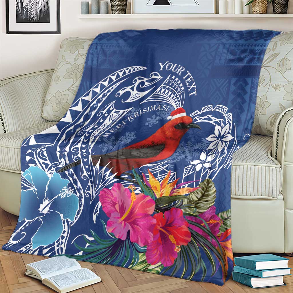 Personalized Samoa Christmas Blanket Cardinal Honeyeater Mix Siapo LT7 - Polynesian Pride