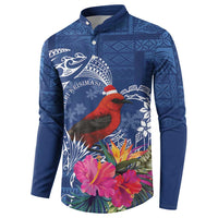 Personalized Samoa Christmas Button Sweatshirt Cardinal Honeyeater Mix Siapo LT7 - Polynesian Pride