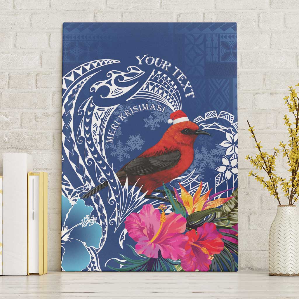 Personalized Samoa Christmas Canvas Wall Art Cardinal Honeyeater Mix Siapo LT7 Without Frame Blue - Polynesian Pride