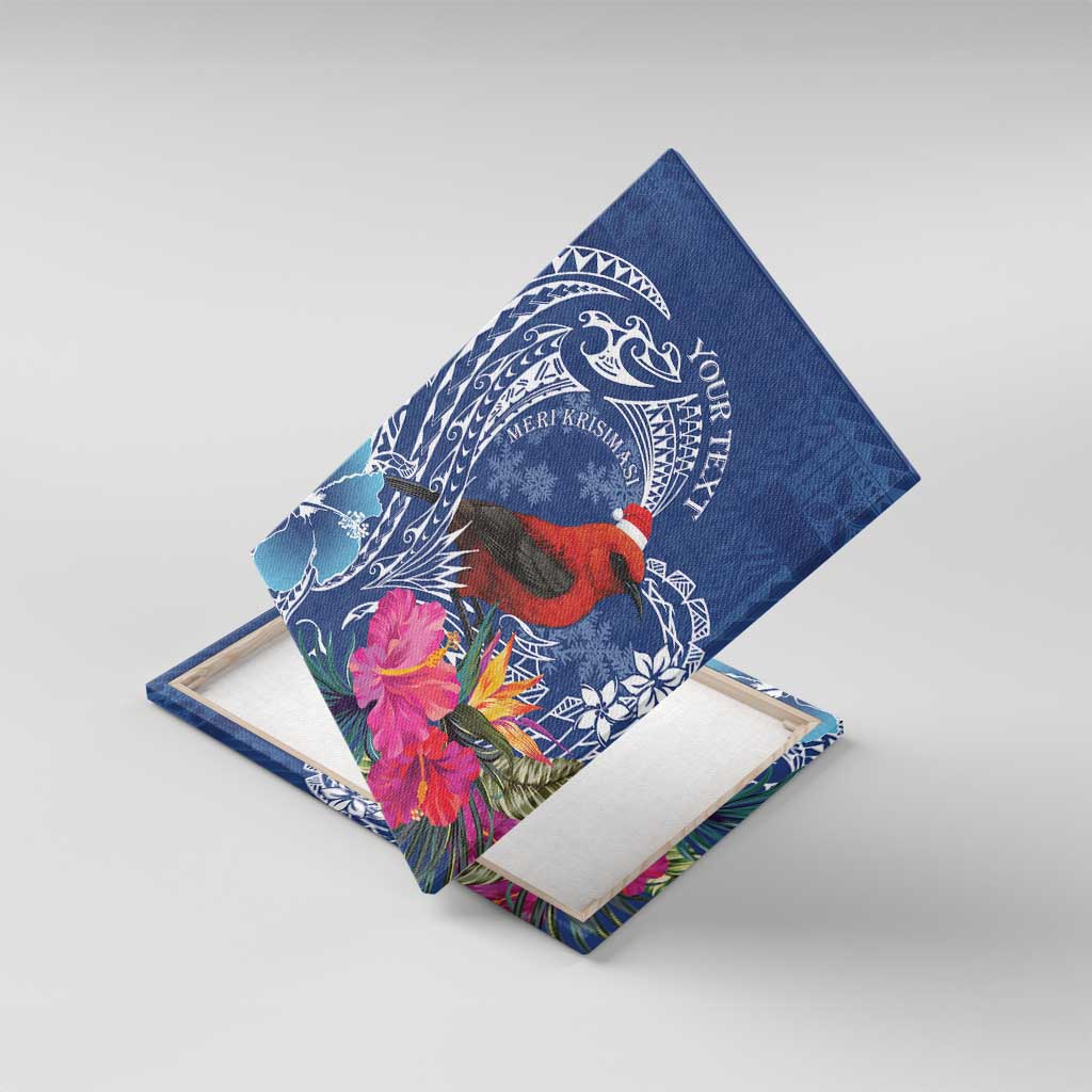 Personalized Samoa Christmas Canvas Wall Art Cardinal Honeyeater Mix Siapo LT7 With Frame Blue - Polynesian Pride