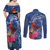 Personalized Samoa Christmas Couples Matching Off Shoulder Maxi Dress and Long Sleeve Button Shirt Cardinal Honeyeater Mix Siapo LT7 - Polynesian Pride